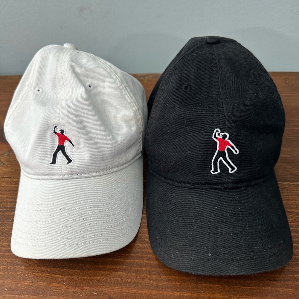 Two Tiger Woods Nike, golf, hats, black and white